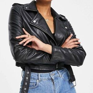 Pull & Bear Faux Leather Moto Biker Jacket Size S Black, Zippers